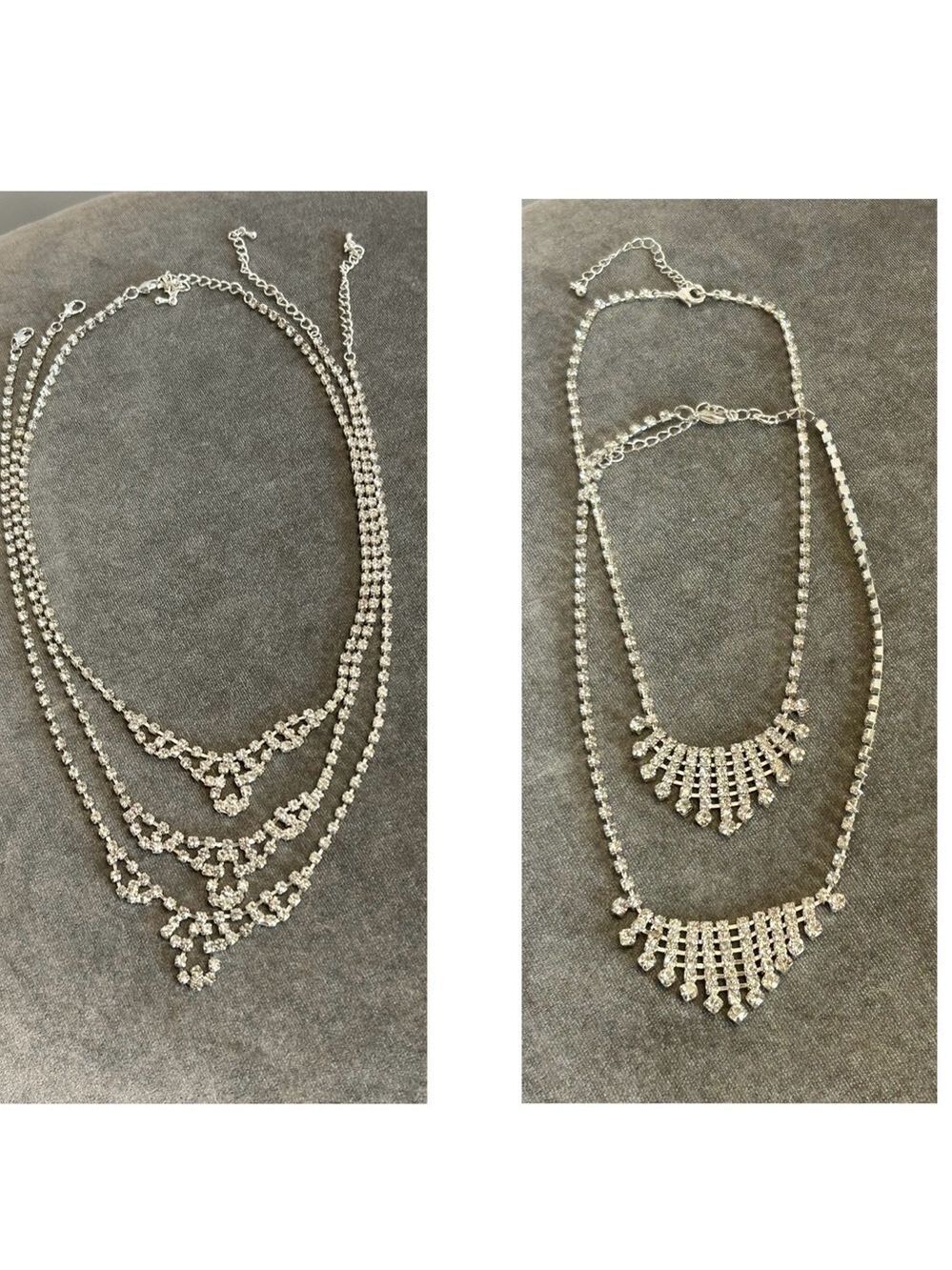 Lot bundle of 5 crystal rhinestone sparkly chain necklaces